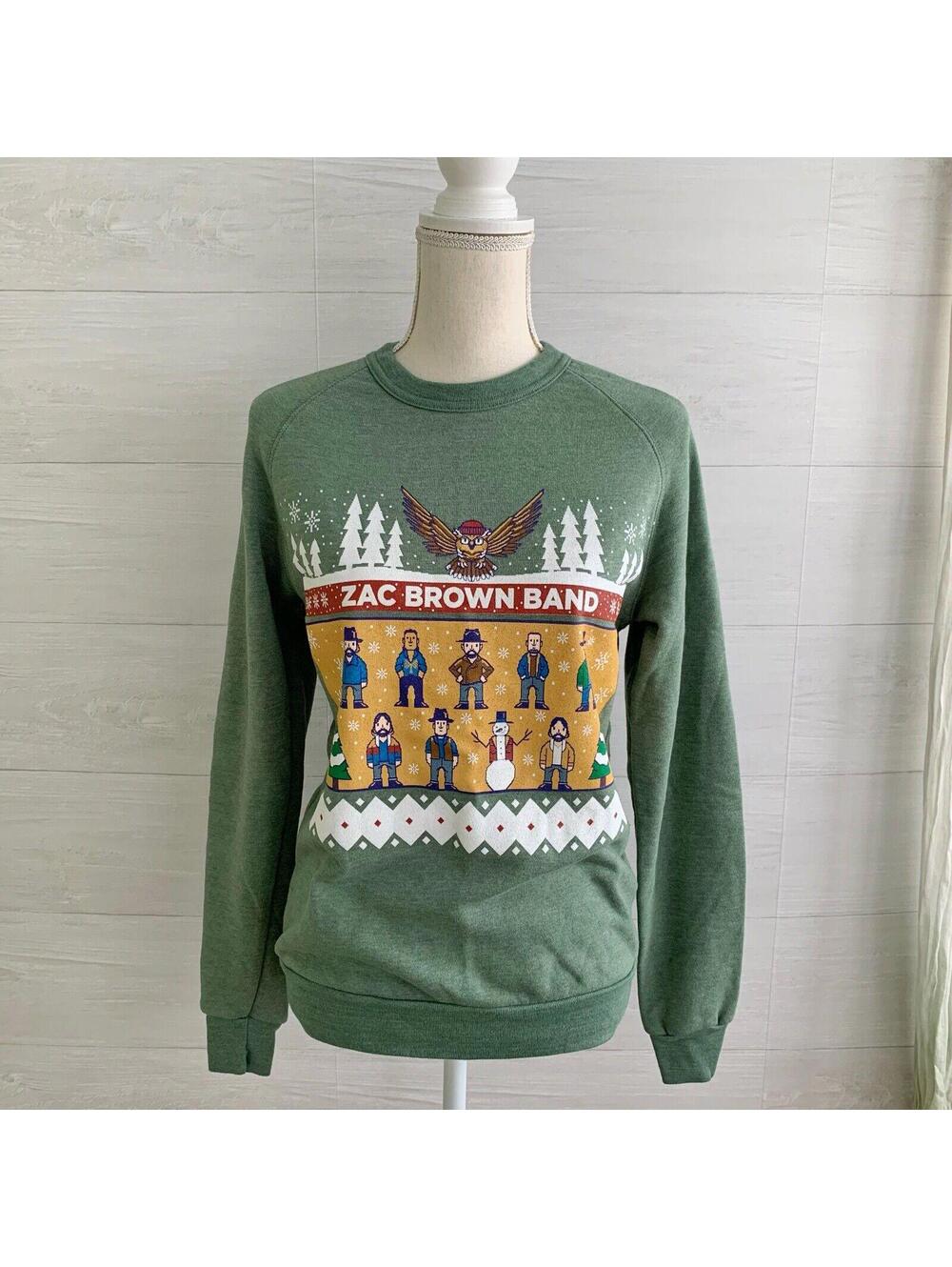 Zac Brown Band Christmas Sweatshirt Green 8-Bit Ugly Sweater Graphic S
